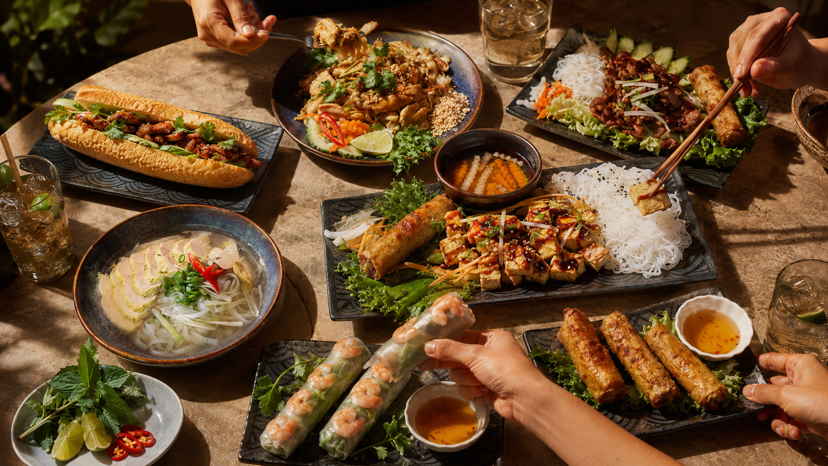 En delad vietnamesisk festmåltid på Ha Long Bay